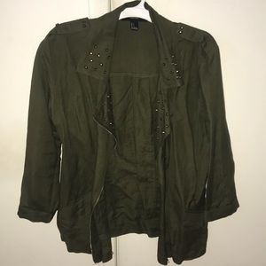 Army Green, Gold Studded Zip Up Jacket